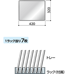 一般的トレーの場合：1ラックあたり7枚収納可。