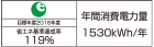 【省エネラベル】目標年度2016年度　省エネ基準達成率119％　年間消費電力量1530kWh/年