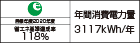 【省エネラベル】目標年度2020年度　省エネ基準達成率118%　年間消費電力量3117kWh/年
