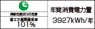 【省エネラベル】目標年度2020年度　省エネ基準達成率101%　年間消費電力量3927kWh/年