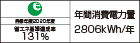 【省エネラベル】目標年度2020年度　省エネ基準達成率131%　年間消費電力量2806kWh/年