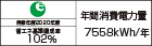 【省エネラベル】目標年度2020年度　省エネ基準達成率102%　年間消費電力量7558kWh/年