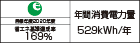 【省エネラベル】目標年度2020年度　省エネ基準達成率169％　年間消費電力量529kWh/年