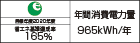 【省エネラベル】目標年度2020年度 省エネ基準達成率165% 年間消費電力量965kWh/年