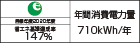【省エネラベル】目標年度2020年度　省エネ基準達成率147%　年間消費電力量710kWh/年