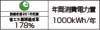 【省エネラベル】目標年度2016年度 省エネ基準達成率178% 年間消費電力量1000kWh/年