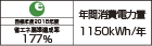 【省エネラベル】目標年度2016年度 省エネ基準達成率177% 年間消費電力量1150kWh/年