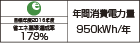 【省エネラベル】目標年度2016年度　省エネ基準達成率179％　年間消費電力量950kWh/年
