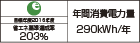 【省エネラベル】目標年度2016年度 省エネ基準達成率203% 年間消費電力量290kWh/年