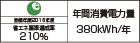 【省エネラベル】目標年度2016年度 省エネ基準達成率210% 年間消費電力量380kWh/年